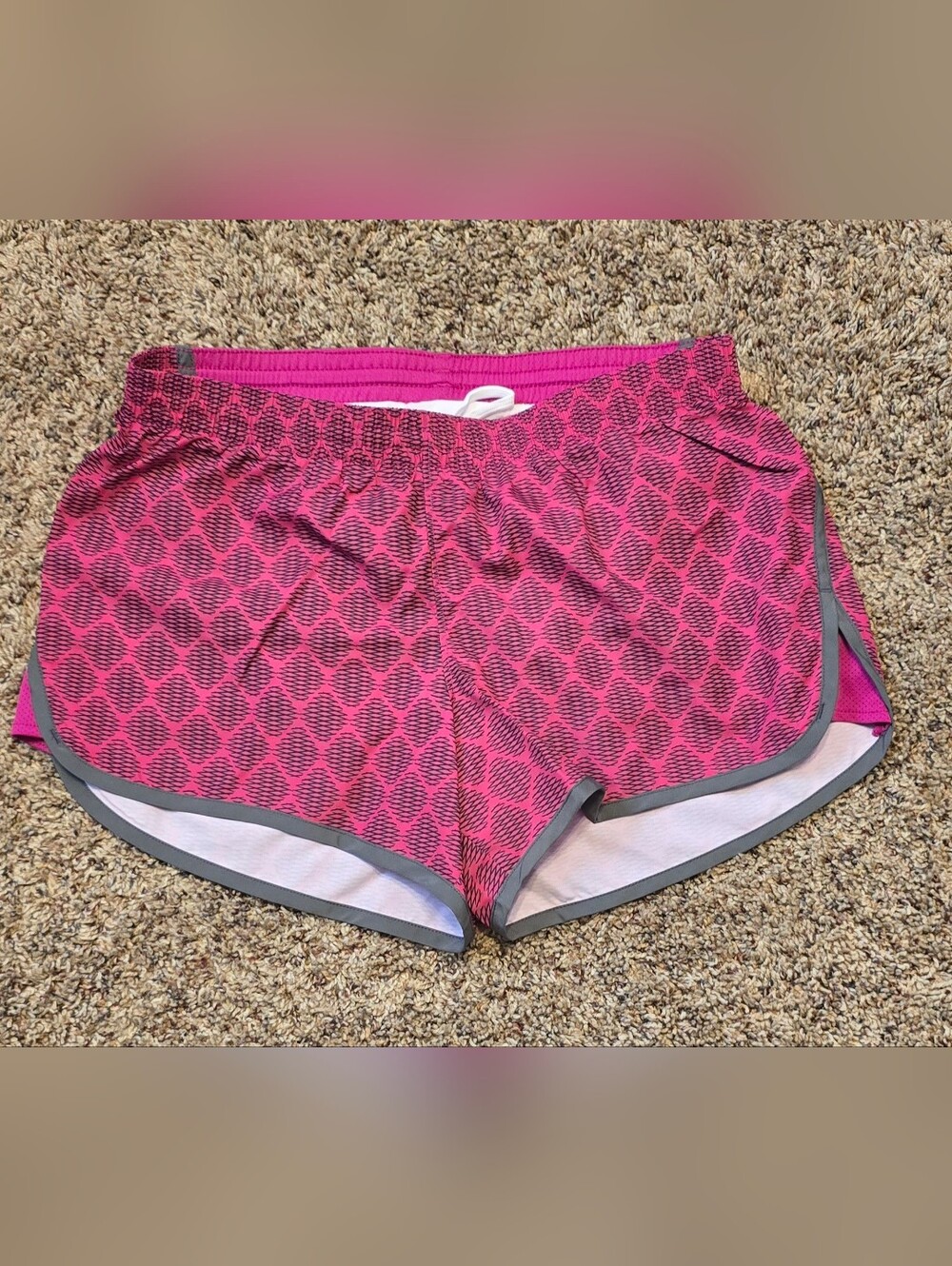 Augusta Sportswear Pink Patterned Athletic Shorts with Gray Trim And Liner NWOT